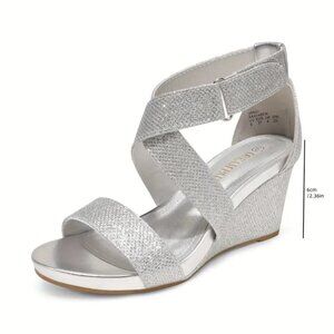 DREAM PAIRS Women Platform Wedge Sandal Open Toe Summer Shoes Silver Glitter
